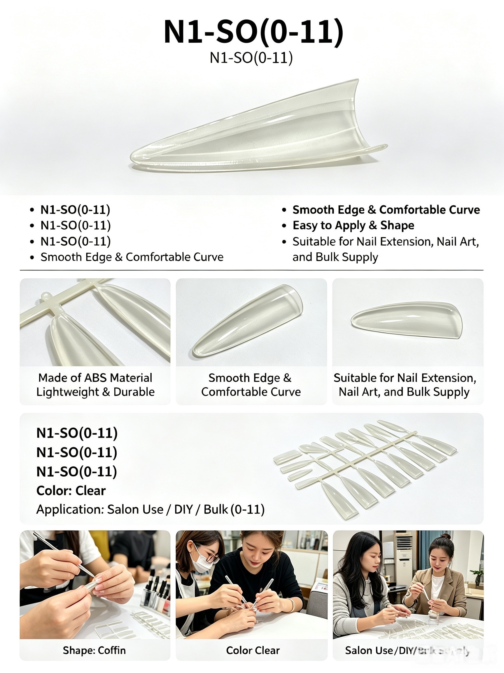 Nail Tips Clear Full Cover ABS Fake Nails Set for Finger Press on Salon Nail Extension DIY Nail Art and Bulk Supply