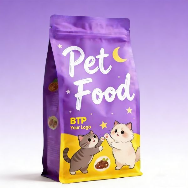 MOQ 100pcs Custom-Printed Moisture Proof Food Grade Flat Bottom Gusset Stand up Pouch Resealable Zipper for Dry Pet Food & Snack