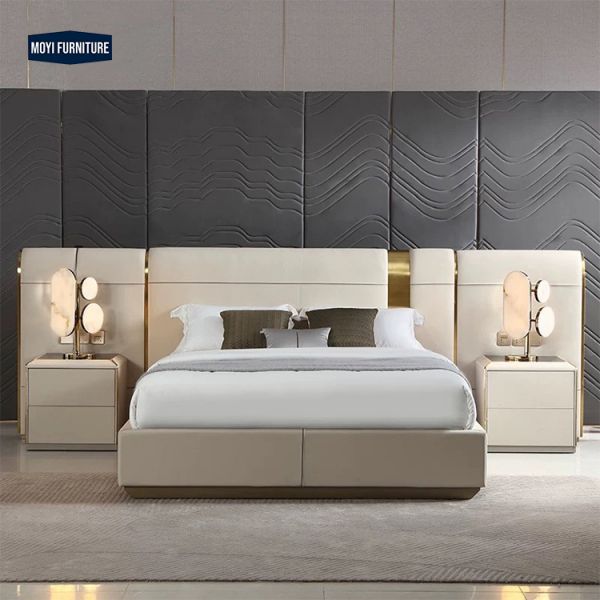 Oak Wooden Bed Frame Modern Headboard Luxury Home Hotel Furniture Italian Bed Single Double Queen King Size Wood Bed