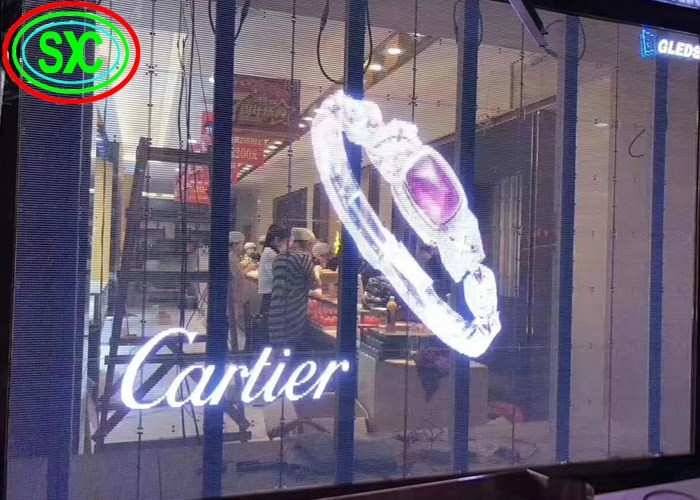 P3.91 Transparent Full Color LED Screen 1500cd/Sqm For Glass Curtain Walls