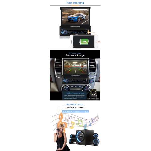 Single Din Car Radio 7inch 1din Retractable touch Screen Car Stereo Radio Audio Mp5 Player Auto Stereo