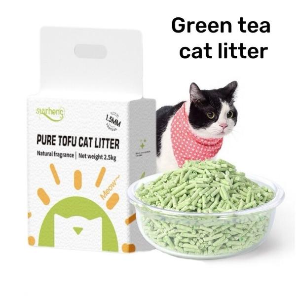 Litière pour chat durable en thé vert, facile à ramasser, à base de plantes, 0,2 cm