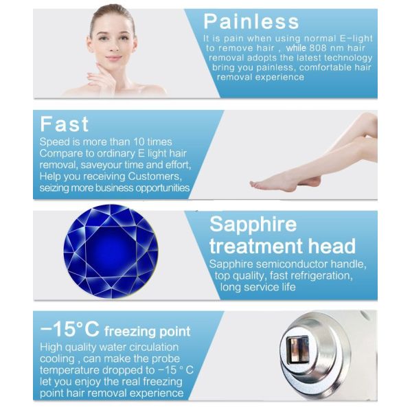 White 100-600ms 808 Diode Laser Hair Removal Beauty Machine