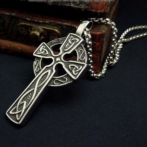 925 Silver Plated Titanium Stainless Steel Cross Pendant Vintage Old Necklace (SP205)