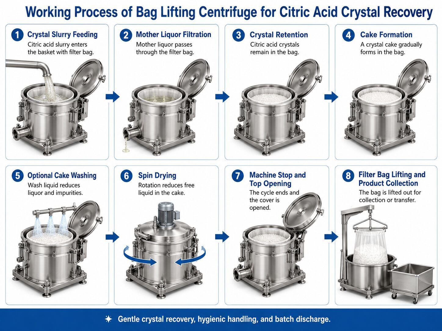 Bag Lifting Centrifuge for Citric Acid Crystal Recovery