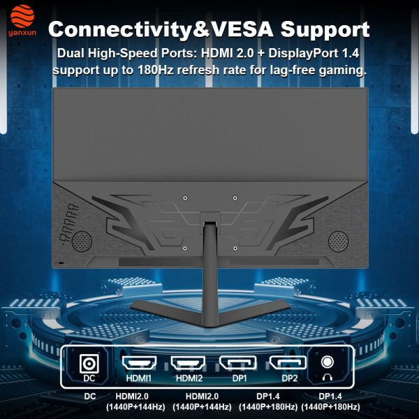 22 Inch 180Hz Gaming Monitor Black, QHD/UHD High Resolution, HDMI & DisplayPort for PC/Console Gaming, Flicker-Free