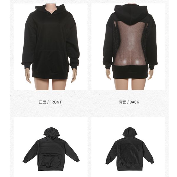 Customize Solid Rhinestone Bling Hollow Out Hoodie Backless Design Eye-Catching Must-Have Polyester/Cotton Oversized Breathable