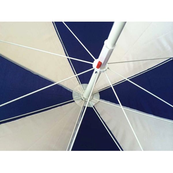 Outdoor Windproof Beach Umbrella Blue White With Rainbow Plastic Table