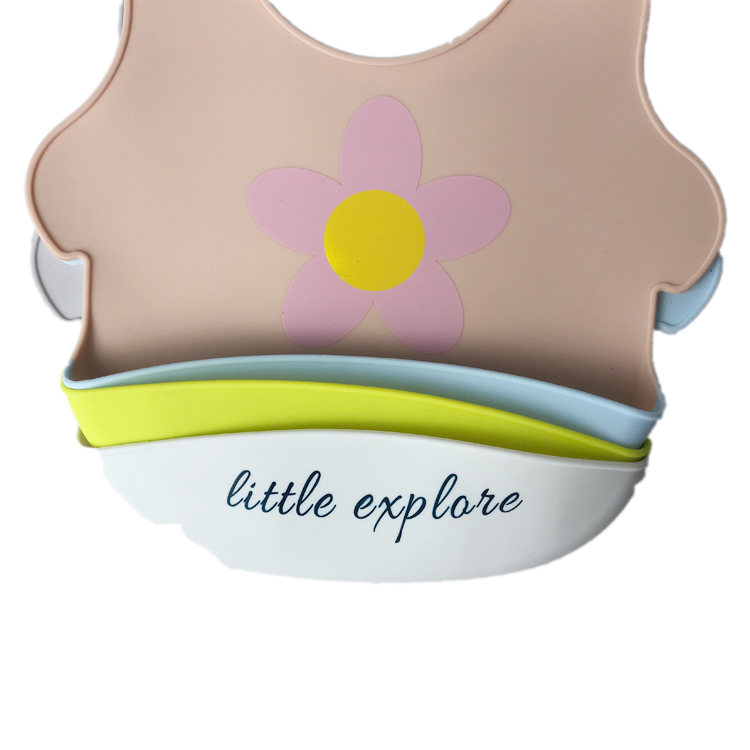 100% Food Grade Silicone Baby Bib Waterproof Soft Adjustable Infant Feeding Bib with Big Pocket Crumb Catcher for Baby