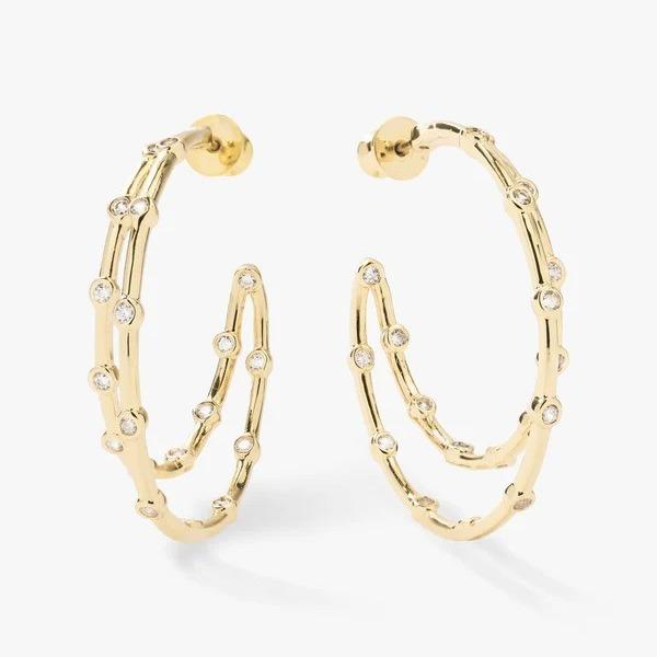 White Cubic Zirconia Hoop Earrings Bezel Set Twin Hoop Earrings 18K Gold