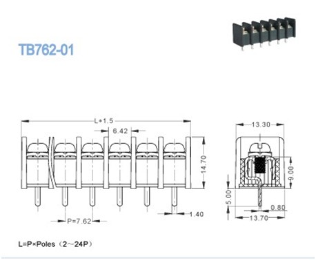 Pitch 7.62mm PCB Barrier Terminal Block for Electric Power , Switch 2P - 24P