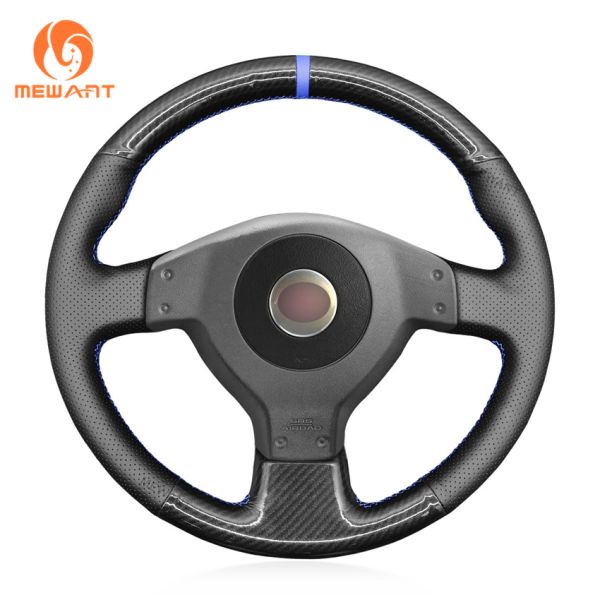 Custom Hand Sewing Black Carbon Leather Steering Wheel Cover for Subaru Impreza