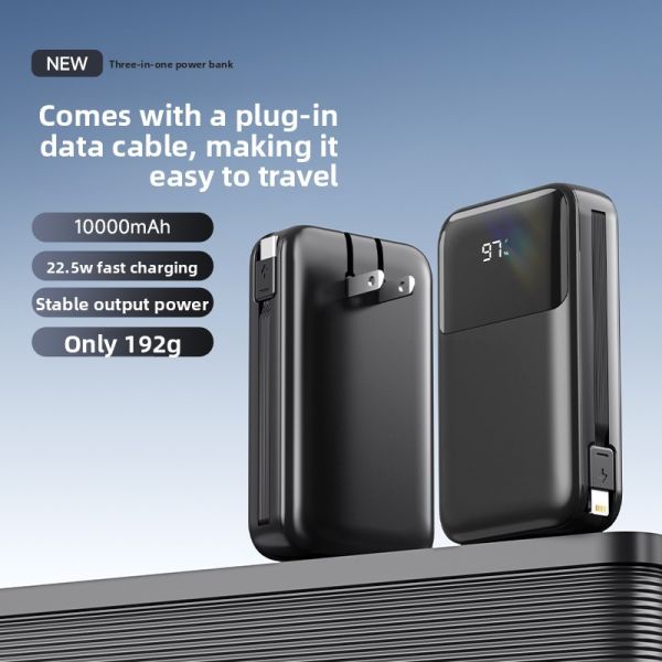 2 In 1 Plug In Power Bank 10000mAh 22.5W Fast Charging With Cables / LED Display