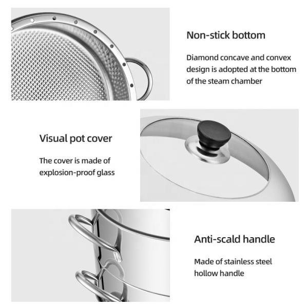 New Arrival Kitchen Industrial Steamer Pot Cookware Mutil Layer Stainless Steel Steamer Pot With SS Handle