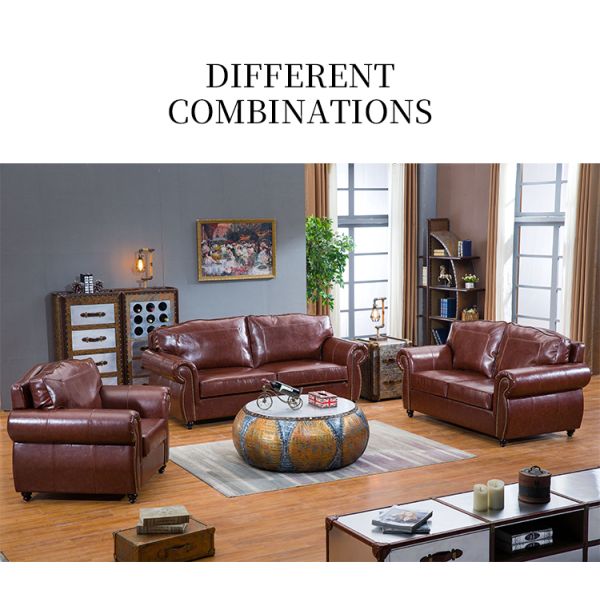 Nidea #8956 Luxury Genuine Leather Sectional Sofa Set American Retro Design Comfortable Durable for Living Room Office Apartment Hotel Use