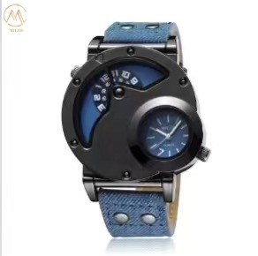 Montres à quartz créatives avec courroie en cuir denim durable pour adolescents