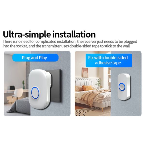 1000ft Wireless Visual Smart Doorbell Chime Kit For Home Automation