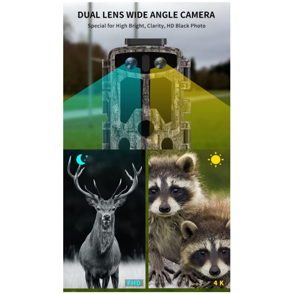 4k Hunting Game Camera Dual Lens Outdoor Waterproof Trail Wildlife
