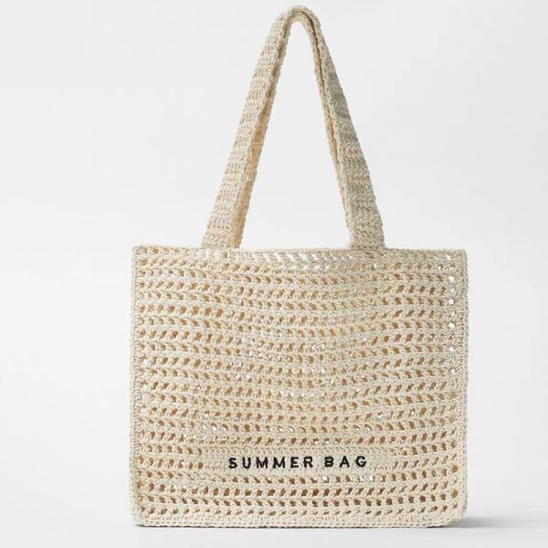Custom Embroidery Logo Cotton Crochet Summer Lady Beach Bag for Daily Life Adventures