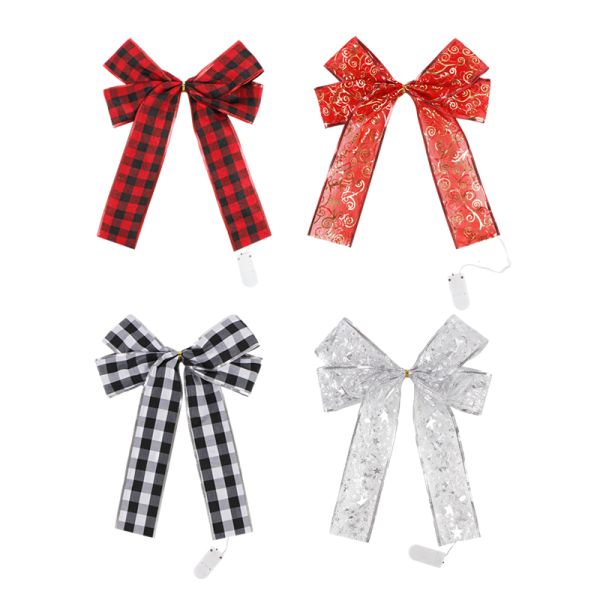 Decoración de Navidad personalizada de 2024 Arcos de cinta de barro grandes con arco impreso con filo