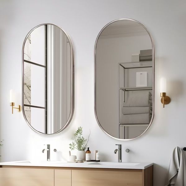 Stainless Steel Framed Wall-Mounted Oval Vanity Mirror Bathroom Mirror for Hotel Apartment or Villa for Washroom or Sink Area