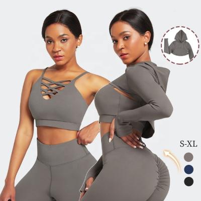 Conjunto de yoga de 3 peças sutiã desportivo respirável roupa ativa calças e roupas de ioga de tamanho maior