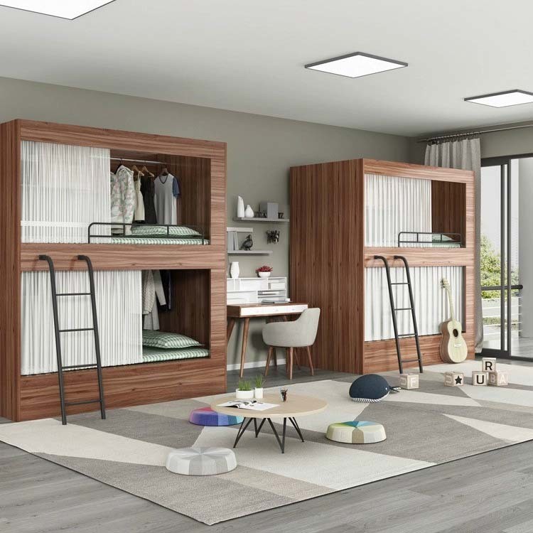 Walnut Double Deck Solid Wood Loft Bed KD Structure for Customized Customer's Request