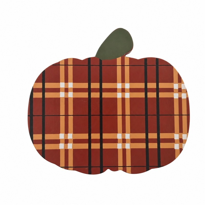 Orange Plaid Wooden Pumpkin Fall Table Decoration