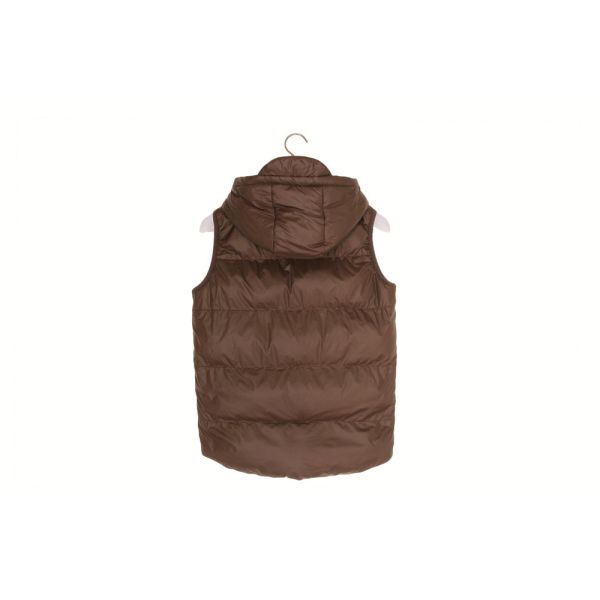 Brown 15/16 Size Kids Padded Gilet With Fur Lining Hood