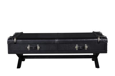 4 Drawers Side Coffee Table Vintage Retro Black Top Genuine Leather For Office