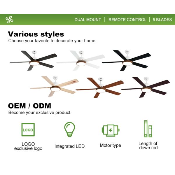 1stshine/OEM Logotipo Ventilador de teto de lâminas de MDF com iluminação LED e motor DC