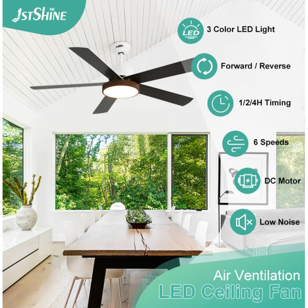 Ventilador de teto LED de controle inteligente com lâmina de MDF de 52 polegadas e potência de motor de 35/60W