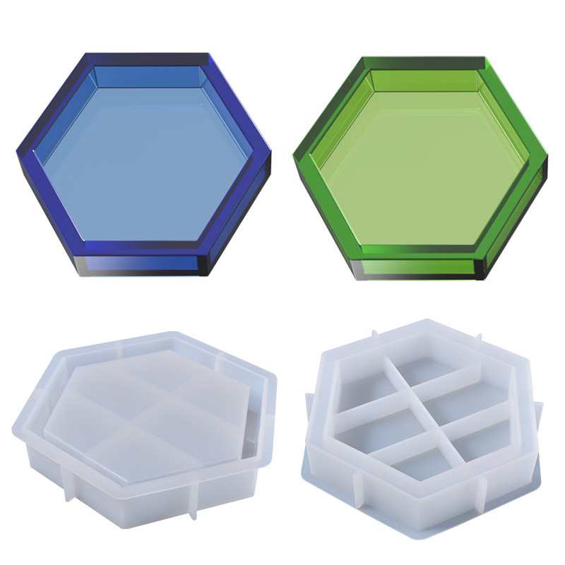 DIY Crystal Resin Tray Storage Box Mold Hexagonal Tray Hexagon Storage Box Silicone Mold