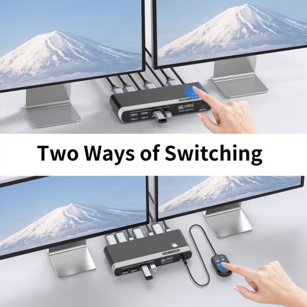 Commutateur KVM USB C sortie de moniteur double DisplayPort avec 4 ports USB 2.0 HUB