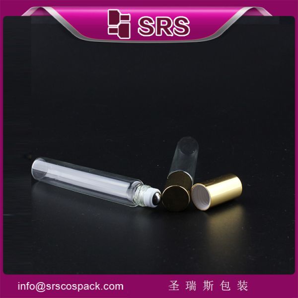 SRS wholesale 100% no leakage 10ml glass roll on bottle with shiny golden aluminum cap