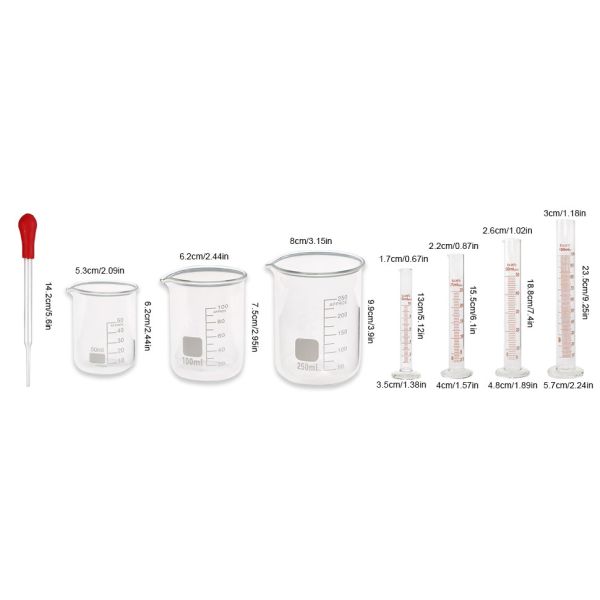 Glass Graduated Cylinder Set 10ml 25ml 50ml 100ml, Thick Glass Beaker Set 50ml 100ml 250ml With 2 Droppers
