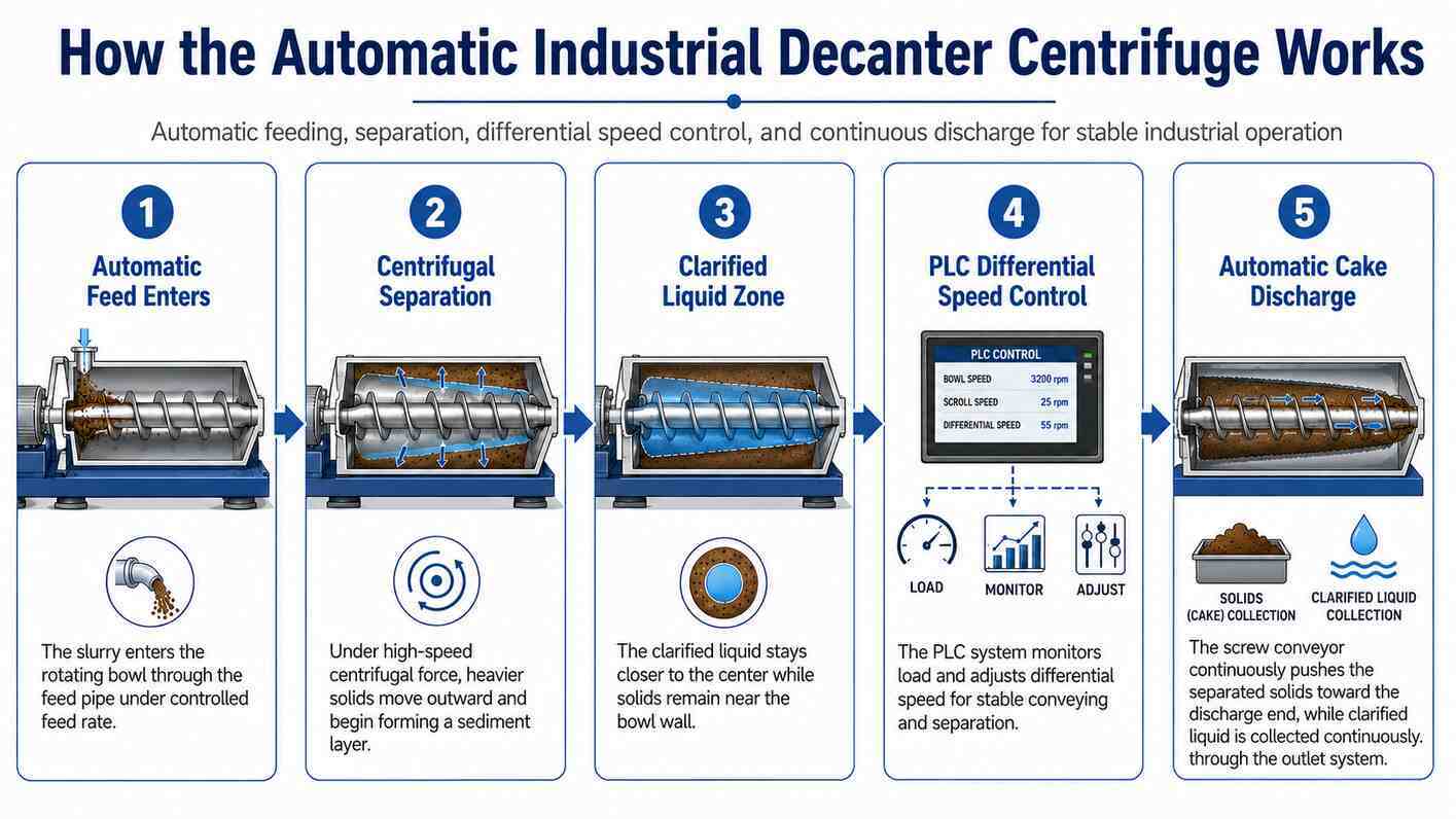 Automatic PLC Control Industrial Decanter Centrifuge for Sludge Dewatering Lines