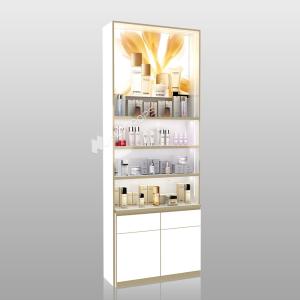 Makeup Shop Rack White Wooden Skincare Cabinet With Light Box Cosmetic Display