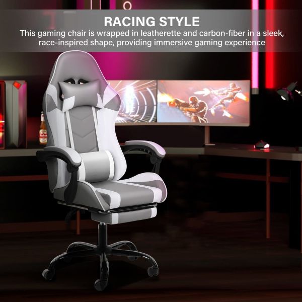Gaming Chair with Footrest and Lumbar Support Maximum Weight Recommendation 440 Pounds