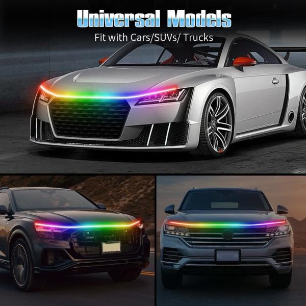 Car Engine Hood Decorative Headlights 12V RGB Multi-Color Waterproof Hood Light Strip