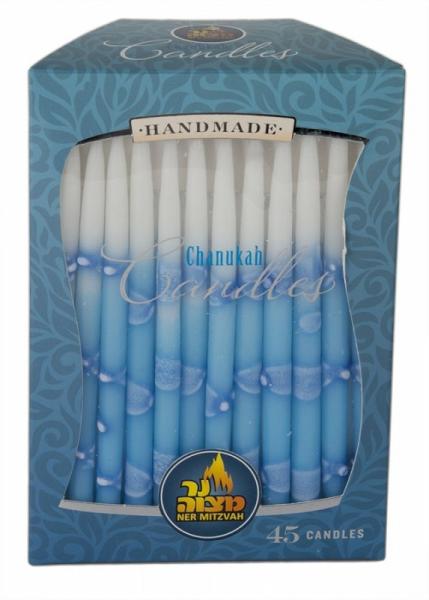 45pk 100% paraffin wax unscented white & blue chanukah candles packed into gift box