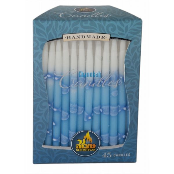 45pk 100% paraffin wax unscented white & blue chanukah candles packed into gift box