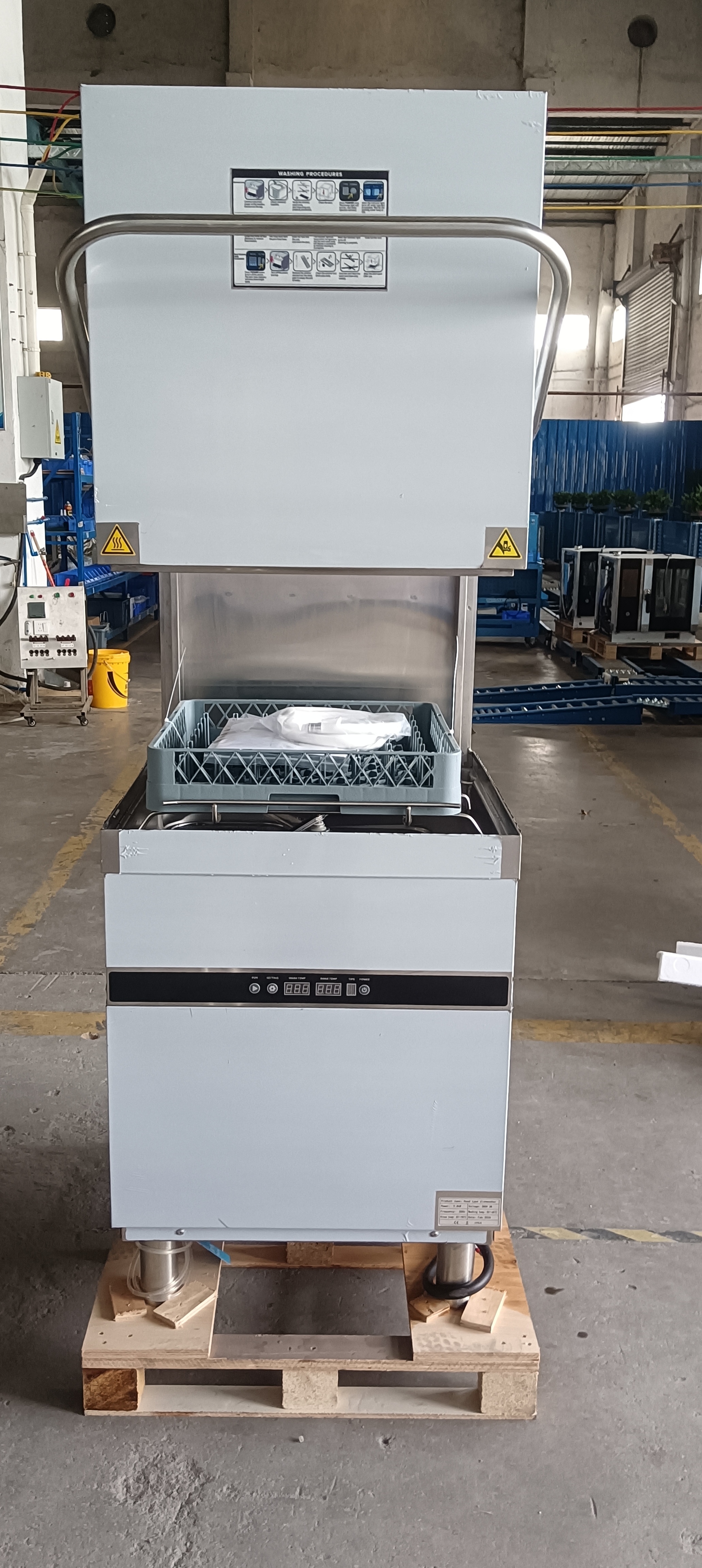 High Temp Disinfection Energy Saving Hood Type Dishwasher, 304 Stainless Steel Fully Automatic Hood Type Dishwasher for Hotel Restaurant Canteen Fast Washing