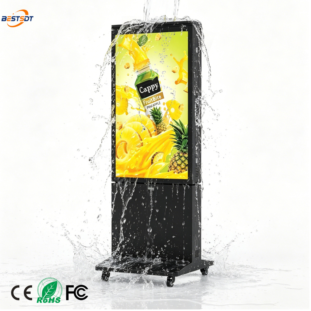 Outdoor Double-Sided Digital Poster Display 1800nit Battery Powered 10H Portable Signage IP66 Waterproof 43 Inch