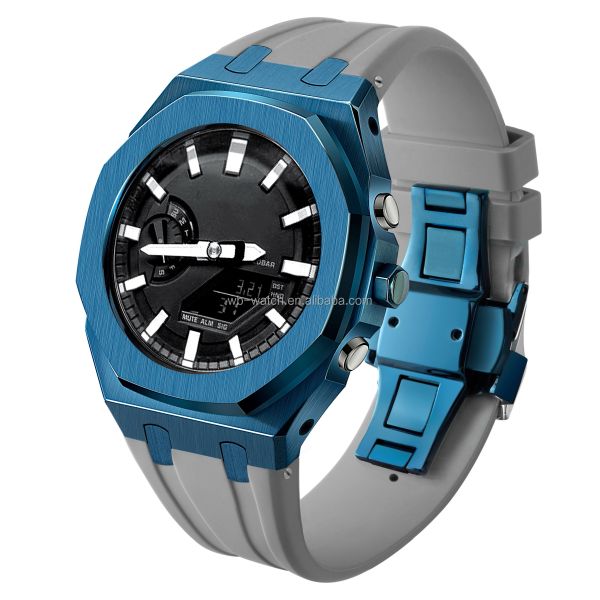 Casque et bande de montre en acier inoxydable pour Casio Ga2100 G Shock bleu 316L