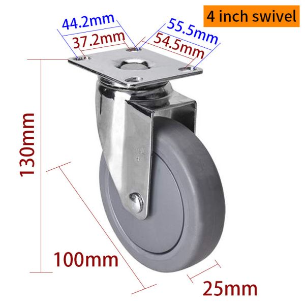 Chrome Coating 4 Inch Industrial Casters Wheels 100mm 3724P-57