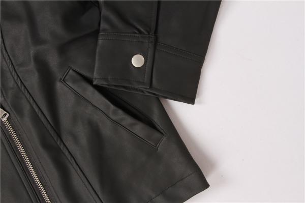 Metal Zipper 100% Polyurethane PU Biker Jacket Womens Two Pockets