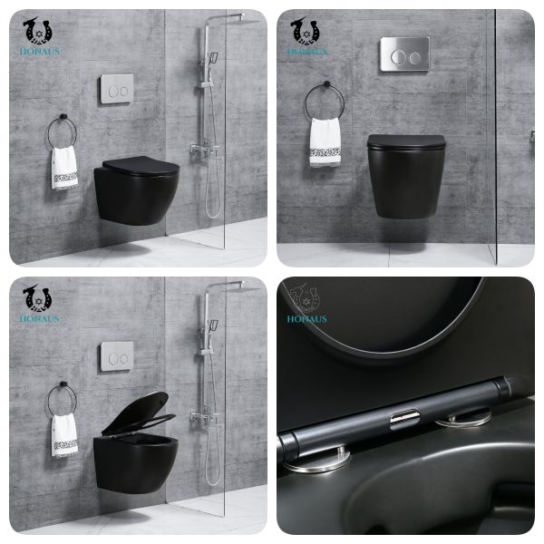 Luxury Matt Black Ceramic Wall Hung Toilet Bowl Tankless Water Closet OEM