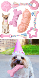 Puppy Toys For Teething Small Dogs Cute Blue Pet Dog Chew Toys For Puppies Soft Rubber Funny Bone Ball Donut Indoor