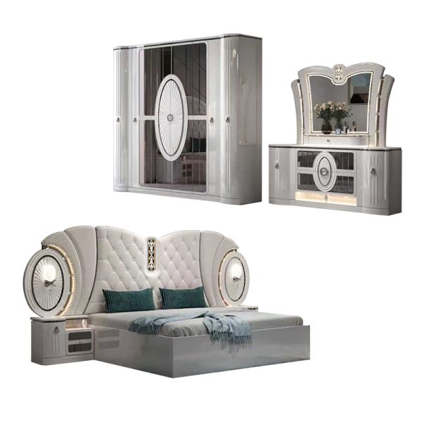 Bulk Price Modern Luxury Bedroom Furniture Set king Size Bed Frame Master Room Complete Turkish Bedroom Sets with Led Lights